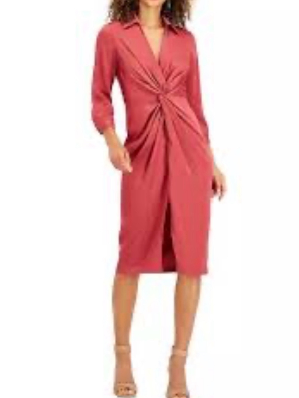 Taylor Dusty Rose Twist-Front Midi Dress with Collar